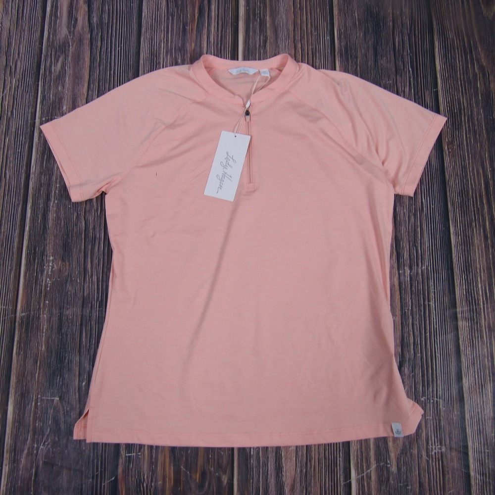 Lady Hagen NEW NWT Womens Medium Pink Short Sleeve Polo Shirt 1/4 Zip Golf